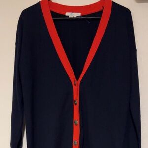 Mini Boden Corinne Oversized Wool Blend Boyfriend Cardigan Navy Red